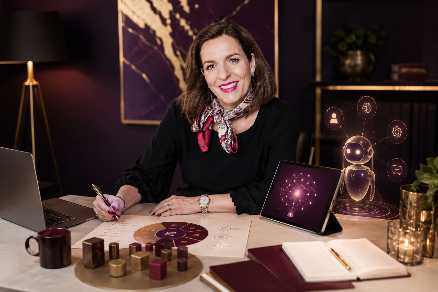 Anja Wiebe im Gespräch mit einem Kunden, ausgedruckte Auswertungen und Unterlagen auf dem Tisch